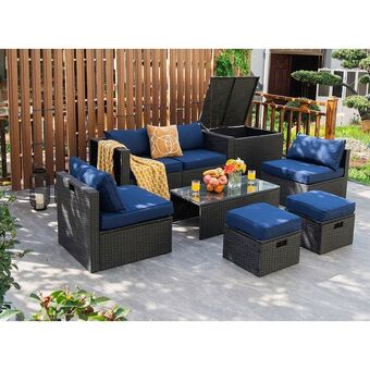 Best Buy Costway 8pcs patio rattan furniture set storage table ottoman offer