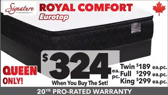 Surplus Furniture Royal comfort eurotop twin mattress set offer