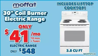 Surplus Furniture Moffat white 30" electric range with coil burners offer