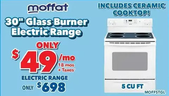 Surplus Furniture Moffat white 30" electric range with glass burners offer