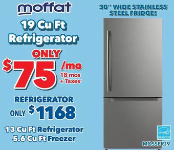 Surplus Furniture Moffat stainless steel 19 cubic foot refrigerator offer