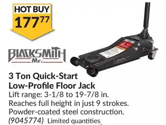 Princess Auto Mr. blacksmith 3 ton quick-start low-profile floor jack offer