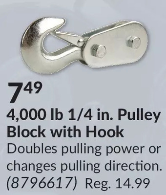 Princess Auto 4,000 lb 1/4 in pulley block with hook offer