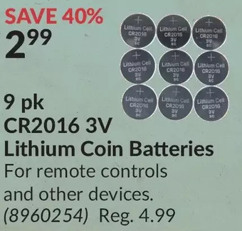Princess Auto 9 pk cr2016 3v lithium coin batteries offer