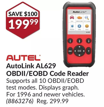 Princess Auto Autel autolink al629 obdii/eobd code reader offer
