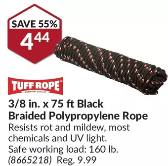 Princess Auto Tuff rope 3/8 in. x 75 ft black braided polypropylene rope offer