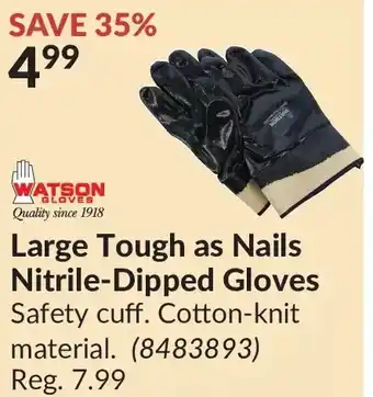 Princess Auto Watson gloves large tough as nails nitrile-dipped gloves offer