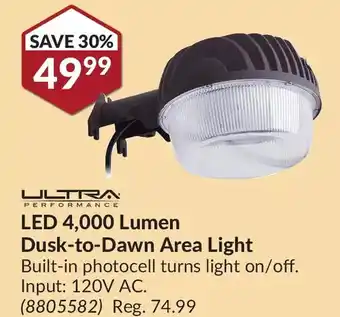Princess Auto Ultra performance led 4,000 dusk-to-dawn area light offer