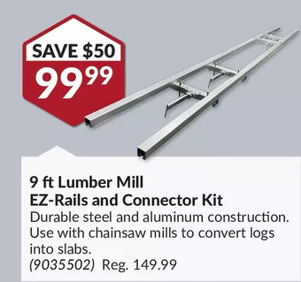 Princess Auto 9 ft lumber mill ez-rails and connector kit offer