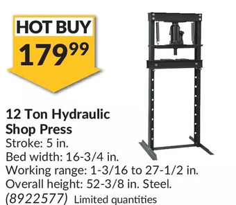Princess Auto 12 ton hydraulic shop press offer