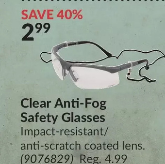 Princess Auto Clear anti-fog safety glasses offer