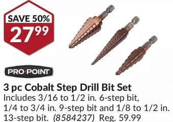Princess Auto Pro.point 3 pc cobalt step drill bit set offer