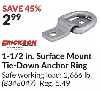 Princess Auto Erickson 1-1/2 in. surface mount tie-down anchor ring offer