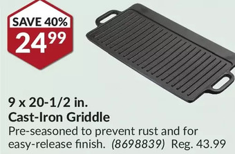 Princess Auto 9 x 20-1/2 in. cast-iron griddle offer