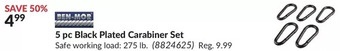 Princess Auto Ben-mor 5 pc black plated carabiner set offer