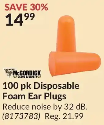 Princess Auto Mccordick 100 pk disposable foam ear plugs offer