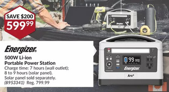 Princess Auto Energizer 500w li-ion portable power station offer