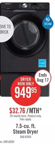The Brick Samsung 7.5-cu. ft. steam dryer offer