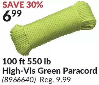 Princess Auto 100 ft 550 lb high-vis green paracord offer