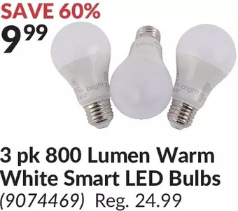 Princess Auto 3 pk 800 lumen warm white smart led bulbs offer