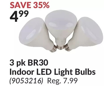 Princess Auto 3 pk br30 indoor led light bulbs offer