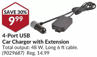 Princess Auto 4-port usb car charger with extension offer