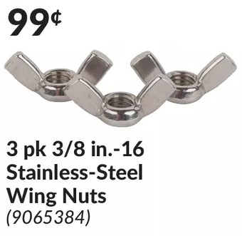Princess Auto 3 pk 3/8 in. -16 stainless-steel wing nuts offer