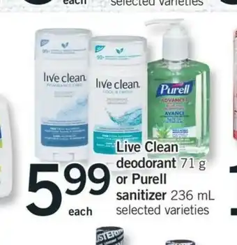 Fortinos Live Clean deodorant or Purell offer