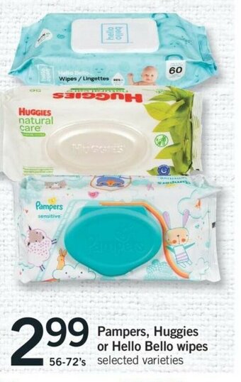 Fortinos Pampers Huggies or Hello Bello wipes offer