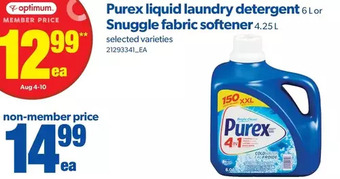 Real Canadian Superstore Purex liquid laundry detergent or snuggle fabric softener offer