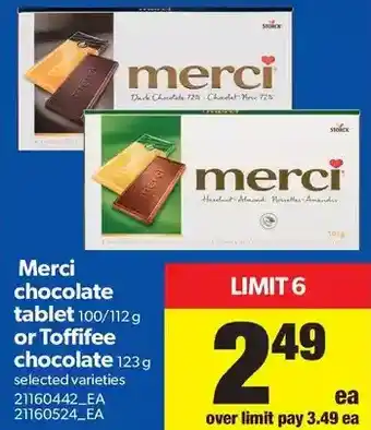 Real Canadian Superstore Merci chocolate tablet or toffifee chocolate offer