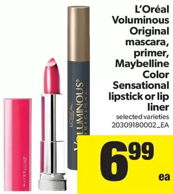 Real Canadian Superstore L'oréal voluminous original mascara, primer, maybelline color sensational lipstick or lip liner offer