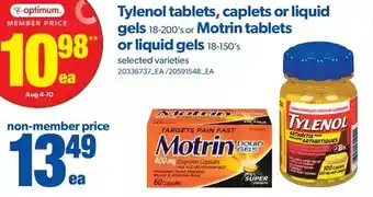Real Canadian Superstore Tylenol tablets, caplets or liquid gels or motrin tablets or liquid gels offer