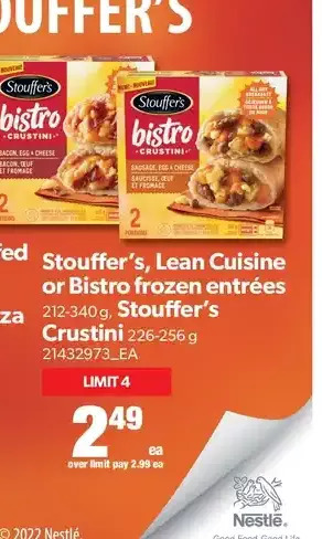 Real Canadian Superstore Stouffer's, lean cuisine or bistro frozen entrées stouffer's crustini offer