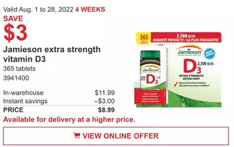 Costco Jamieson extra strength vitamin d3 offer