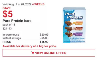 Costco Pure protein bars offer