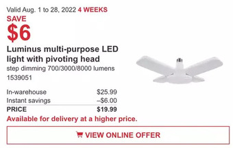 Costco Luminus multi-purpose led light with pivoting head offer