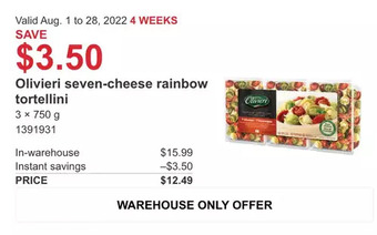 Costco Olivieri seven-cheese rainbow tortellini offer
