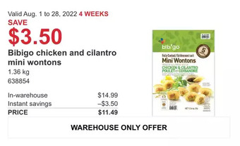 Costco Bibigo chicken and cilantro mini wontons offer