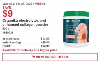 Costco Organika electrolytes and enhanced collagen powder offer