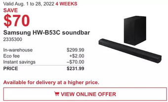Costco Samsung hw-b53c soundbar offer