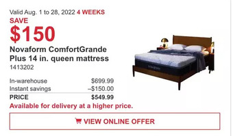 Costco Novaform comfortgrande plus 14 in. queen mattress offer