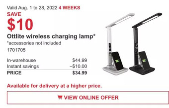 Costco Ottlite wireless charging lamp* offer