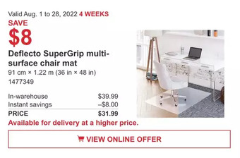 Costco Deflecto supergrip multi-surface chair mat offer