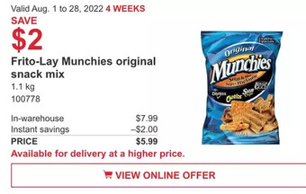 Costco Frito-lay munchies original snack mix offer
