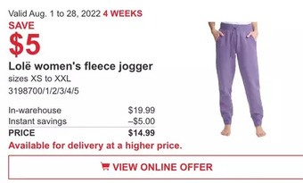 Costco Lolë women's fleece jogger offer