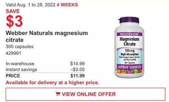 Costco Webber naturals magnesium citrate offer