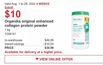 Costco Organika original enhanced collagen protein powder offer