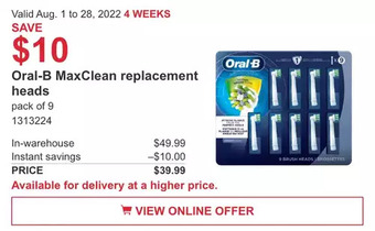 Costco Oral-b maxclean replacement heads offer