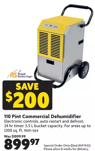 Home Hardware 110 pint commercial dehumidifier offer